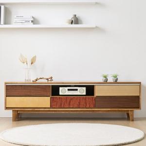 고무나무원목 우드 모자이크 디자인 거실장(150cm) 서랍 빈티지 TV 심플 AV