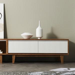 전면 템바보드 포인트 고무나무원목 서랍 거실장(120cm) 빈티지 디자인 대