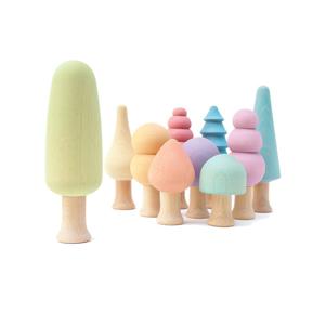 오카모라 라지 포레스트 파스텔 트리 스태커 원목 블럭 발도르프 교구 놀이 유치원 장난감