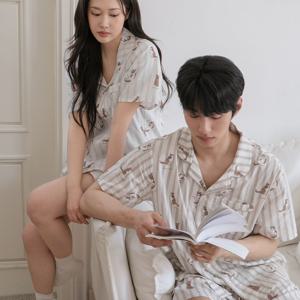 J'eu 모모 스트라이프 반팔 파자마 잠옷 세트 2color, 2size