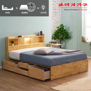 위드 팀버 LED 원목 4서랍침대 Q 본넬매트 st030
