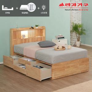 위드 팀버 LED 원목 4서랍침대 SS 독립매트 st027