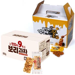 한입 쏙 9곡 보리과자 800g + 한입 검정깨 꿀꽈배기 1kg 옛날과자