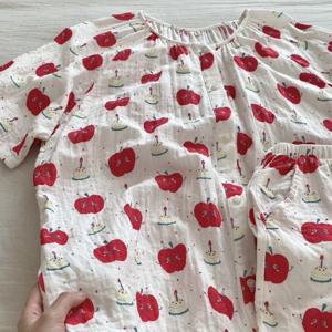 반팔 세트 순면 애플 케이크 이중거즈 여름 노카라 파자마 1color
