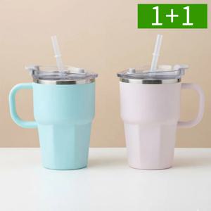1+1 스텐 보온 보냉 빨대 머그 텀블러 600ml