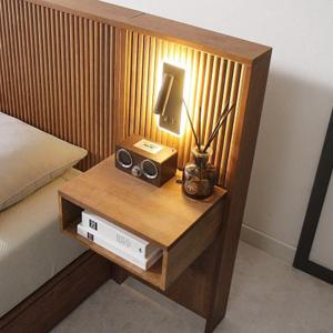 감각적 세로줄 원목 침실 LED무드등+USB 협탁(40cm) 모던 이쁜 침대 미니