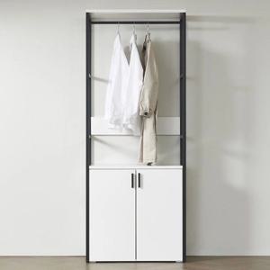 모던철제 오픈 수납형 호텔 회사 행거장 80cm (3색) 우드 키높이 1인 옷 큰