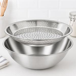 국산 대형 스텐 믹싱볼 채반 2종세트 46cm (스텐믹싱볼 46cm+스텐채반 46cm)