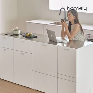 심플리 화이트 E0 아일랜드 스텐 상판 인덕션 식탁 홈바 주방 수납장 테이블 1000
