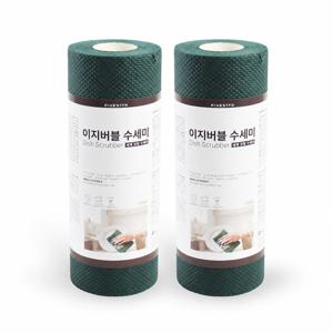 이지버블 세제 일체형 일회용 수세미 롤타입 그린 100매입, 2개
