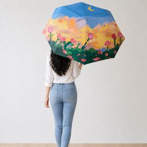 여성 암막우양산 UV자외선차단 3단 접이식 휴대용 미니 양산 우산겸용 풍경 일러스트