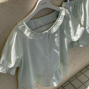 J'eu 피크닉 깅엄체크 반팔 파자마 잠옷 세트 2ps, 2color