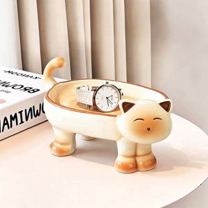 [해외] 귀여운 고양이 세라믹 악세사리 트레이 주얼리 차키 보관함 인테리어소품 2color