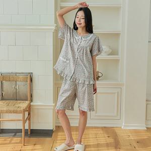 국산 순면 60수 아사 제스플라워 민트 여성 여름 반팔 상하세트 잠옷 파자마 홈웨어