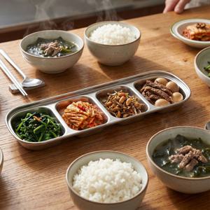 키친유 어반 스텐304 나눔접시 4구 반찬접시 스테인리스 간식찬기 양념그릇
