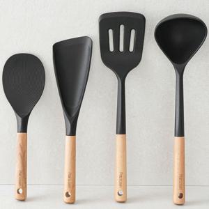 우드핸들 실리콘 조리도구 키친툴 4종 세트 국자 뒤집개 주걱 볶음스푼