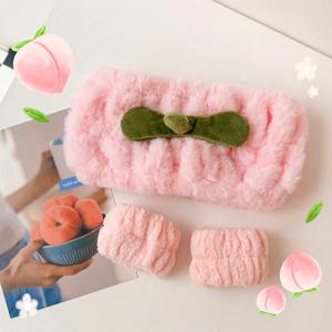 복숭아 극세사 세안밴드 2종세트 (손목+헤어밴드)
