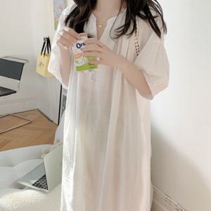 반팔 원피스 루이 엠보 도트 여름 잠옷 롱 원피스 1color