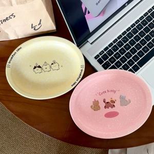 귀여운 동물 캐릭터 오발 접시 타원형 홈카페 브런치 디저트접시 20cm