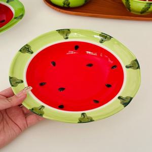 여름 수박 모양 원형 타원형 화채볼 빙수 디저트 샐러드 그릇 20.5cm