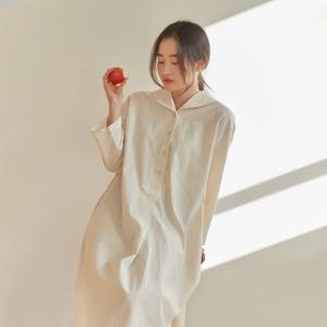 내추럴 감성 순면 홈웨어 긴소매 원피스 2colors