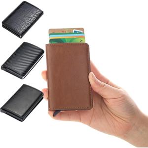 RFID 해킹방지 슬라이딩 반자동 카드 지갑 슬림 명함보관 가죽 케이스
