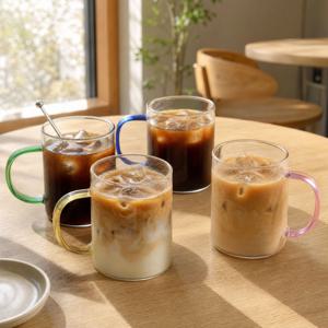 홈카페 컬러핸들 내열유리 머그컵 300ml 4p세트
