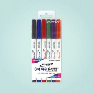 자바 파워 유성펜 네임펜 6색 세트