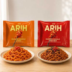 ARIH 아리 모던누들 봉지면 16개입 (고추장버터 8개 + 김볶음면 매운맛 8개)