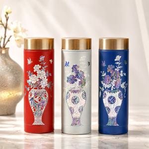 채화화병 자개텀블러 300ml 스테인리스 텀블러 휴대용 물병