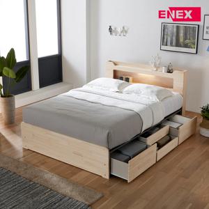 ExB50 편백나무 원목 LED 조명 4서랍 수납침대 SS/ Q