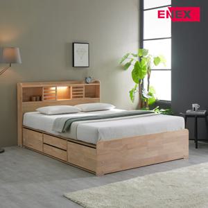 ExB51 고무나무 원목 LED 조명 4서랍 수납침대 SS/Q