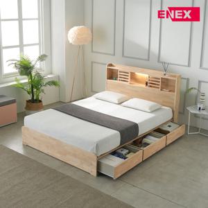 ExB51 고무나무 원목 LED 조명 3서랍 수납침대 SS/Q