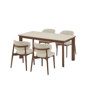포멜로 세라믹식탁 4인세트 160cm 브라운_가죽체어 4EA (옵션 택1)