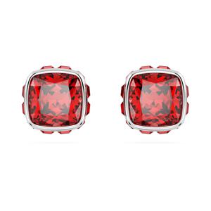 Birthstone 스터드 이어링, 스퀘어 컷, 7월, 레드, 로듐 플래팅