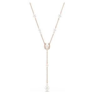 Symbolica Y 네크리스, 크리스털 펄, 파베, 말발굽, 화이트, 18K 로즈 골드 피니시