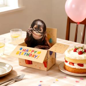 TEMU 1개 웃긴 생일 축하 팝업 카드, 유머러스한 고릴라, 뒷면에 글을 쓸 수 있는 웃긴 생일 인사 카드, 가족, 친구, 동료, 이웃을 위한 웃긴 생일 3D 인사 카드