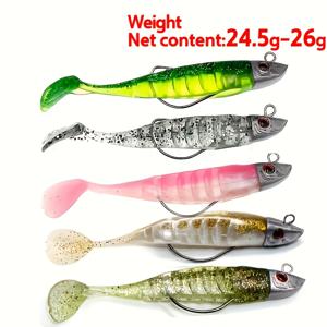 TEMU 5개 루어 리얼리즘 물고기 모양 듀얼 컬러 주철 헤드 소프트 피쉬 13Cm 26G 10Cm 15G 루어 미끼 크랭크 후크 T-테일 앤티-헤이잉 바텀