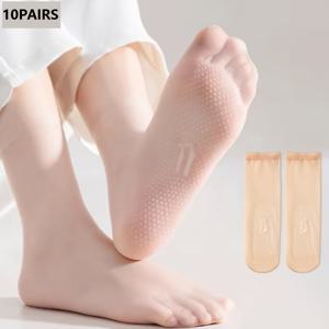 TEMU 초박형 심리스 숏 스타일 양말 10켤레, 타이츠, 여성 여름용 얇은 스타일 깔때기 방지 스타킹, 미끄럼 방지 발가락 투명 숏 튜브 타이츠, 여성 스타킹