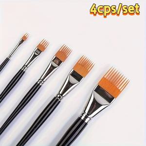 TEMU 4pcs 멀티팁 잉크 브러쉬 세트, 수채화 및 아크릴용 전문가용 페인트브러시, 블랙 핸들 그림 도구 > 미술 용품 > 판화 도구 > 프로페셔널 브러시
