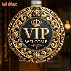 TEMU 2D 플랫, 고급 VIP 웰컴 사인 - 대형 골드 & 메탈 플라크, 골드 왕관 & VIP 로고, 19.81X19.81 Cm 화려한 벽 장식 (현관문, 사무실, 고급 홈용) - 내구성 / 장식, 미리 드릴된 구멍 (선물용으로 적합), 방 장식에 완벽