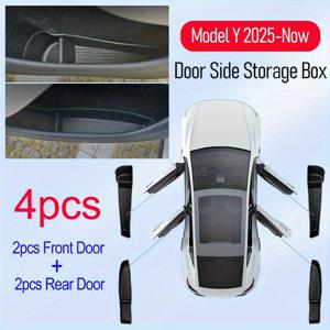 TEMU Tesla Model Y Juniper 2025 2026 전면 후면 도어 사이드 수납 박스 패드 매트 4개, Tesla Model Y 참고용 센터 콘솔 정리함 추가