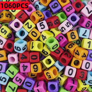 TEMU 585개/1060개 6mm 아크릴 사각 혼합 색상 숫자 비즈, 주얼리 제작용, 비즈 & 비즈 모음, 목걸이 제작용 공예 비즈 장식, 공예 비즈
