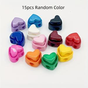 TEMU 15개/세트 랜덤 색상 하트 모양 이중 구멍 바늘 끝 보호대 뜨개질 바늘 스토퍼 DIY 뜨개질 액세서리