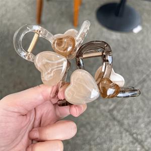 TEMU 2개 세트 '패션 크리에이티브 패치워크 하트 모양 헤어 클립, 뒷머리 상어 클립, 파티 선물 추가, 두꺼운 머리용 대형 헤어 클로 클립, 고급 뒷머리 업도 상어 클립, 한국 헤어 헤어 클립