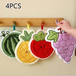 TEMU 새로운 4pcs 과일 욕실 타월 세트, 코랄 플리스 흡수성 타월, 손수건, 욕실, 레스토랑, 주방 및 기타 가정 환경에서 걸 수 있습니다.