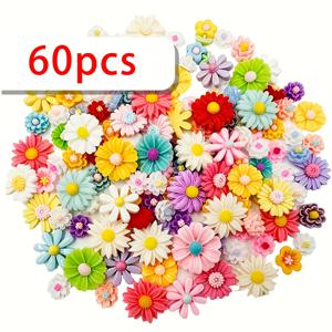 TEMU 60/120개 혼합 색상 레진 데이지 참 - 플랫백 비즈, DIY 주얼리, 스크랩북킹, 헤어 액세서리, 공예용, 다양한 색상, 꽃 참