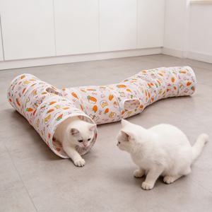 TEMU 접이식 3방향 고양이 터널, 사랑스러운 토끼와 당근 프린트 반려동물 놀이 튜브, 고양이, 토끼, 소형 반려동물을 위한 인터랙티브 장난감, 보관이 간편함
