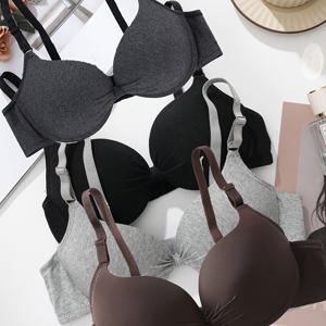 TEMU 랜덤 1개 컬러 작은 가슴 푸쉬업 언더와이어 브라 보우 편안한 얇은 컵 두꺼운 밴드 작은 가슴 집어넣기 조절 가능 속옷
