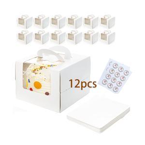 TEMU 12팩 6.5x6.5x6인치 투명 창문 & 손잡이가 있는 화이트 페이퍼 케이크 박스, 플립탑 뚜껑 - 생일, 결혼식, 명절(크리스마스, 할로윈, 추수감사절)용 일회용 사각 선물 포장 - 도넛, 파이, 초콜릿, 무스케이크, 휴일 제과 용기, 우아한 , 편리한 운반 핸들